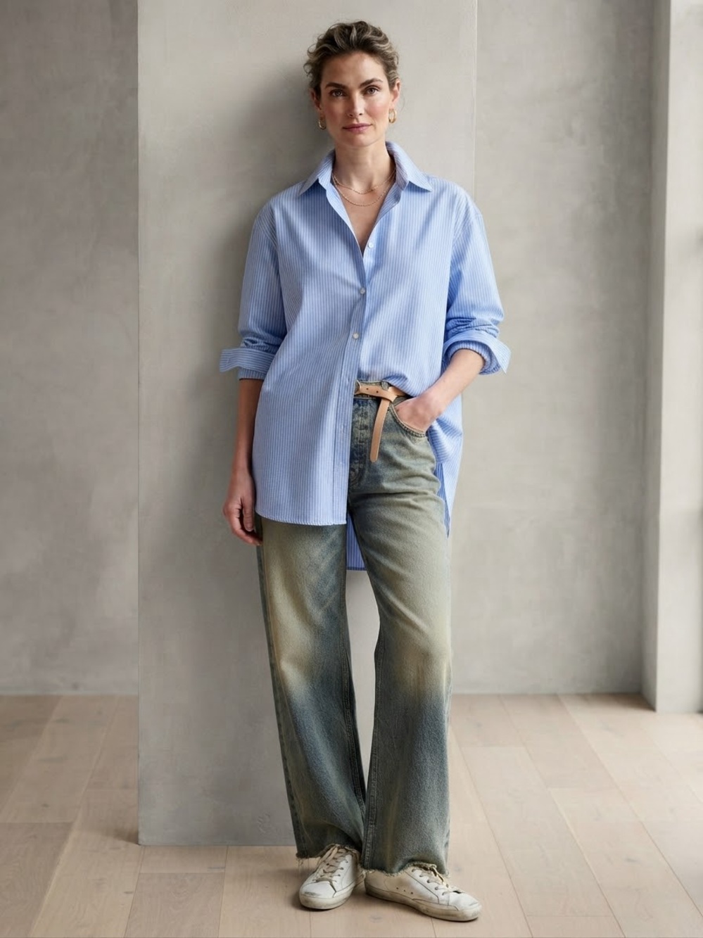 H&M Light Blue Pinstripe Long-Sleeve Button Shirt